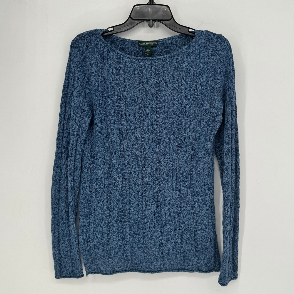 LAUREN JEANS COMPANY RALPH LAUREN Womens Blue Cable Knit Sweater Size Medium